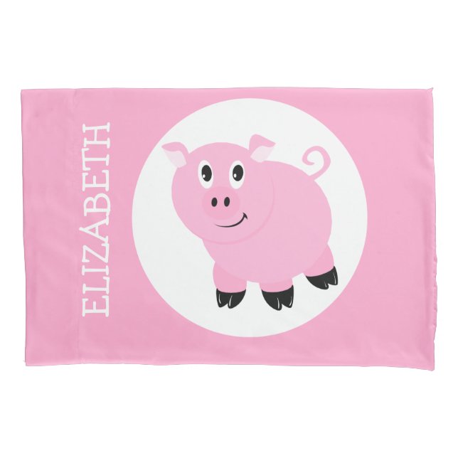 Housse D'oreillers Joli Pink Pig Kids Personnalisé Motif Piggy (devant)