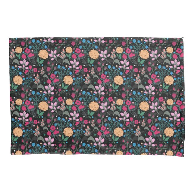 Housse D'oreillers Joli rose & Jaune Petit Floral Noir Design (devant)