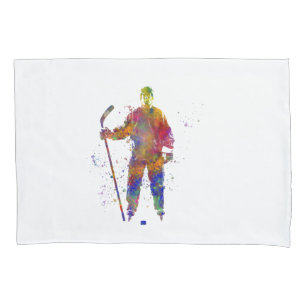Housse D'oreillers Joueur de hockey sur glace en aquarelle