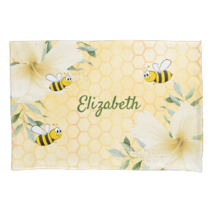 Housse D'oreillers Joyeuse bumble abeilles jaune nid d'abeille mignon