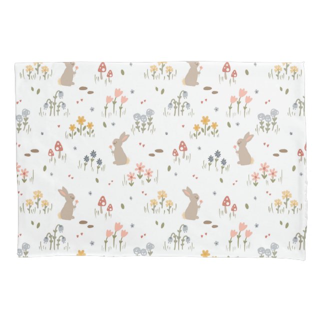 Housse D'oreillers Joyeux Bunny de Pâques Fleurs sauvages mignonette  (devant)