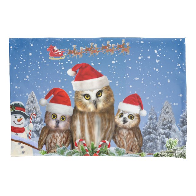 HOUSSE D'OREILLERS JOYEUX NOËL DU HIBOU DES USA ! (devant)