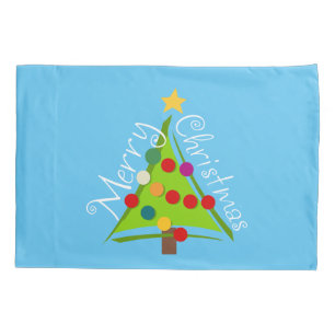 Housse D'oreillers Joyeux sapin de Noël (bleu)