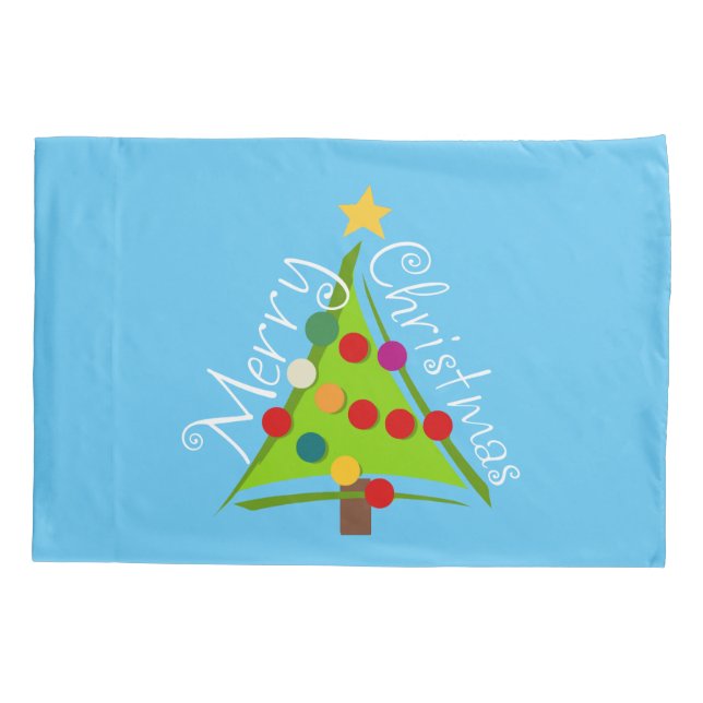 Housse D'oreillers Joyeux sapin de Noël (bleu) (Dos)