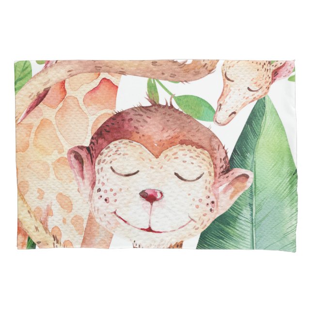Housse D'oreillers Jungle Monkey & Giraffe Nursere Chambre Enfants (devant)