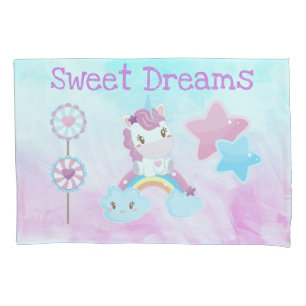 Housse D'oreillers Kawaii Sweet Dreams Licorne Arc-en-Ciel Nuage