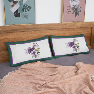 Housse D'oreillers King Size Floral Design vert pourpre