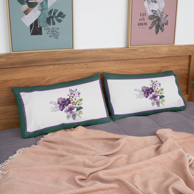 Housse D'oreillers King Size Floral Design vert pourpre (Créateur téléchargé)