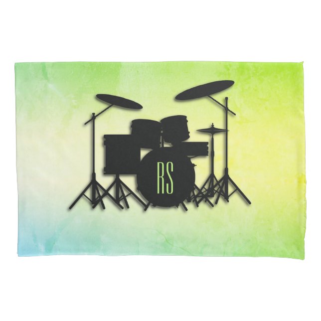 Housse D'oreillers Kit de batterie Monogramme Vert (devant)