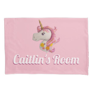 Housse D'oreillers La chambre à coucher de licorne de la fille rose