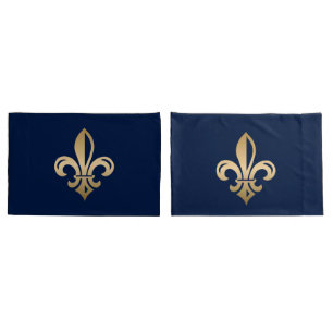 Housse D'oreillers La luxueuse Gold Fleur de Lis Navy