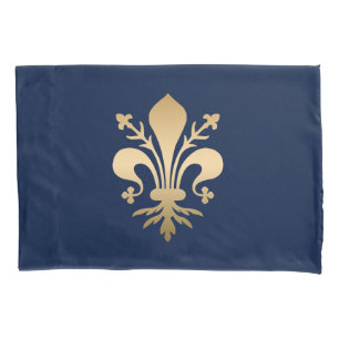 Housse D'oreillers La luxueuse Gold Fleur de Lis Navy
