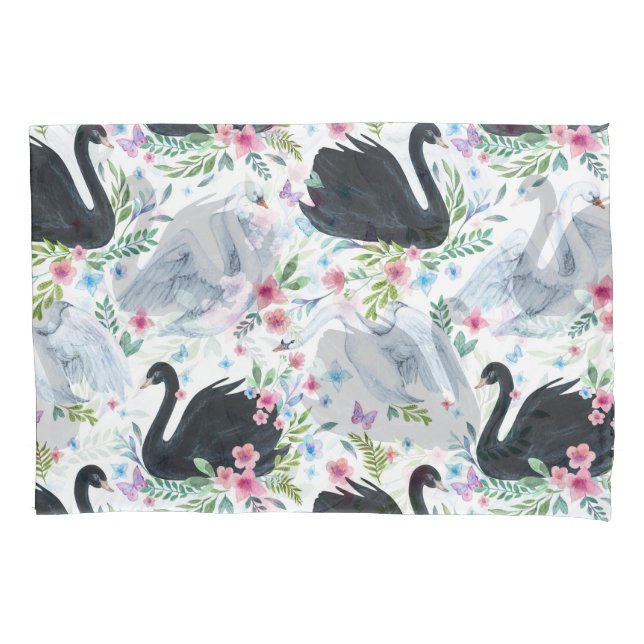 Housse D'oreillers Lac des Cygnes : Motif pastel aquarelle. (devant)