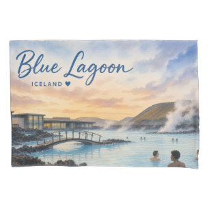 Housse D'oreillers Lagon bleu Islande bain thermal aquarelle 