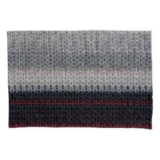 Housse D'oreillers Laine de tricot : rouge, rayures blanches.