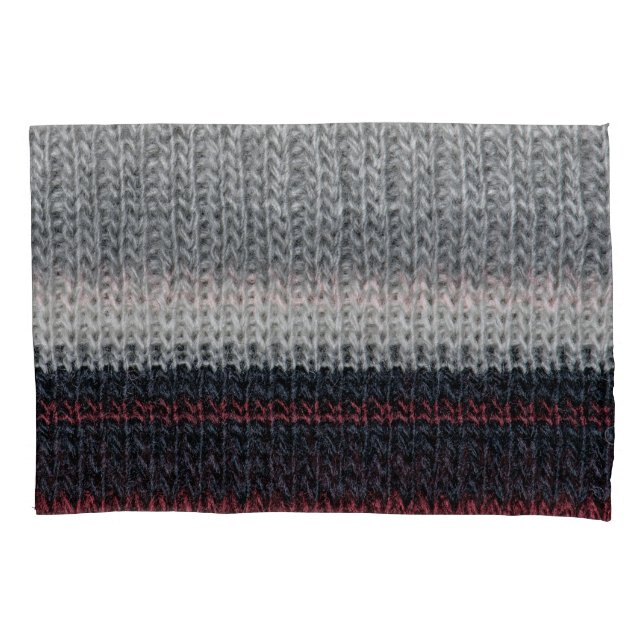 Housse D'oreillers Laine de tricot : rouge, rayures blanches. (devant)