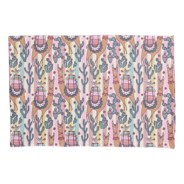 Housse D'oreillers Lamas sur le motif de rayures (devant-gauche)