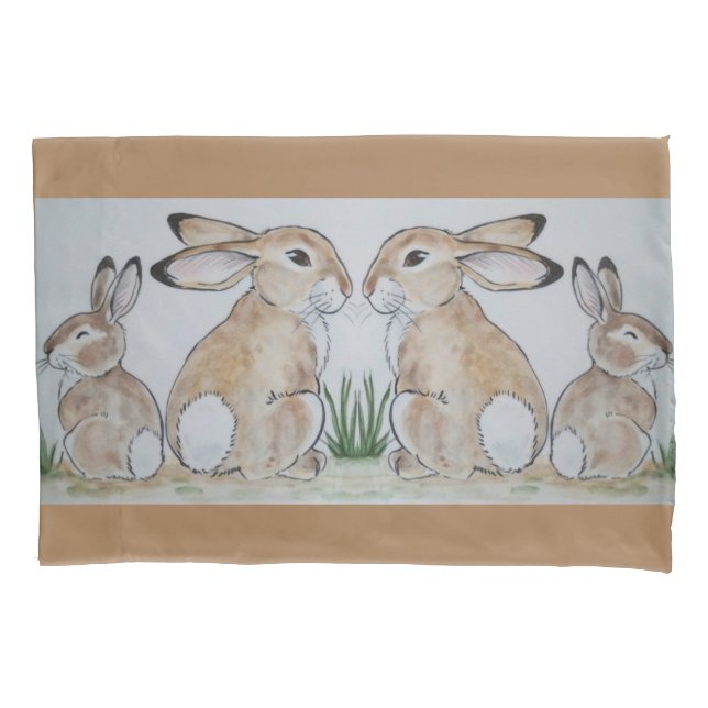 Housse D'oreillers Lapin lapin Brown maman et bébé Tan animal (devant)
