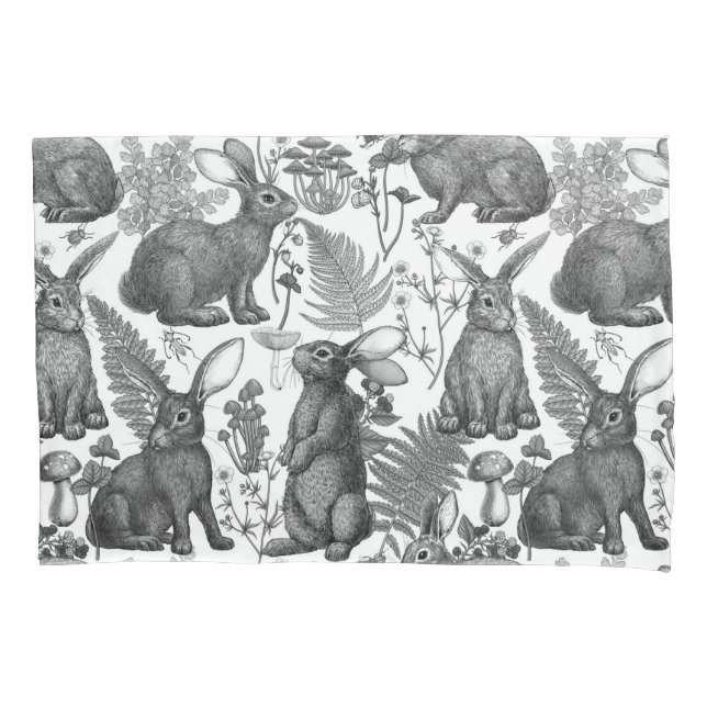 Housse D'oreillers Lapins et flore boisée2 Coque Coussin (devant-gauche)