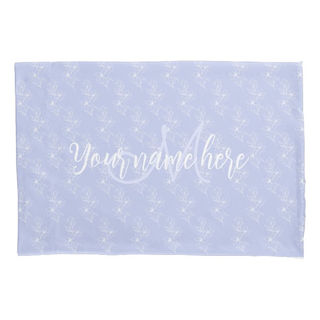 Housse D'oreillers Lavande Botanique Floral Bleu Chambre Monogramme (devant)