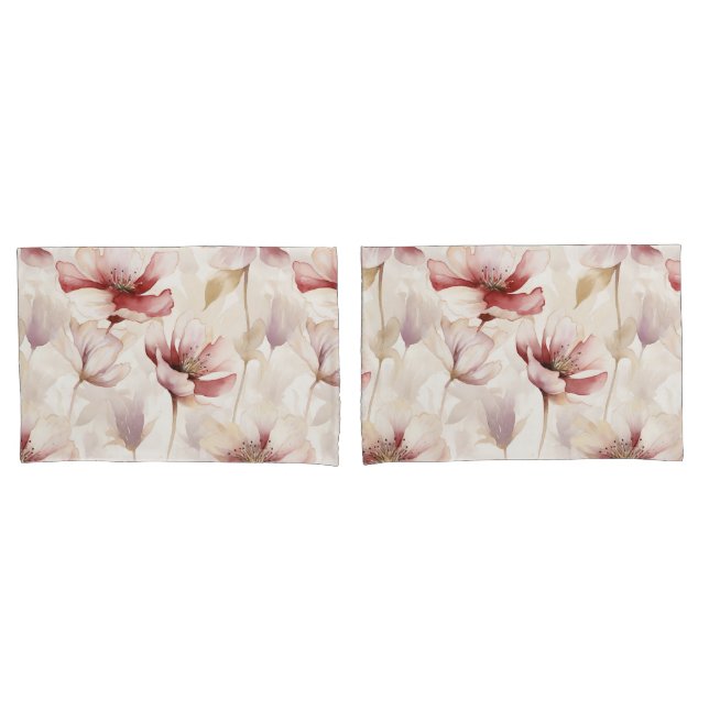 Housse D'oreillers Lavande de crème Bourgogne Florale (devant-Set)