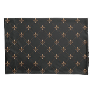 Housse D'oreillers Le Black Gold Fleur De Lis Élégant Motif De Luxe