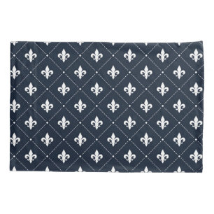 Housse D'oreillers Le modèle de Damas de luxe de Navy Blue Fleur De