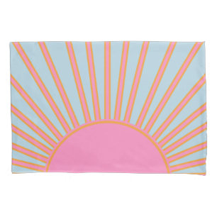 Housse D'oreillers Le Soleil 02 Retro Soleil Rose Et Bleu Soleil