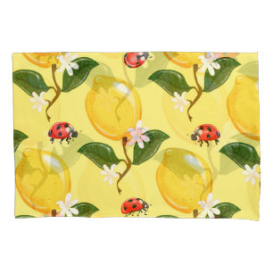 Housse D'oreillers Lemon Ladybug : Motif jaune tropical.