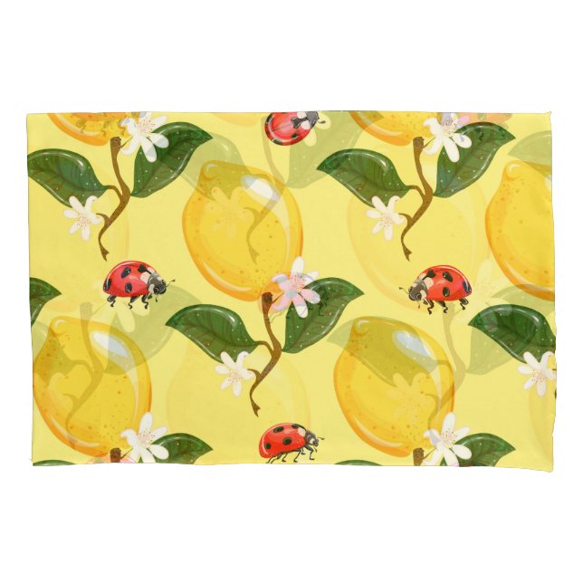 Housse D'oreillers Lemon Ladybug : Motif jaune tropical. (devant)