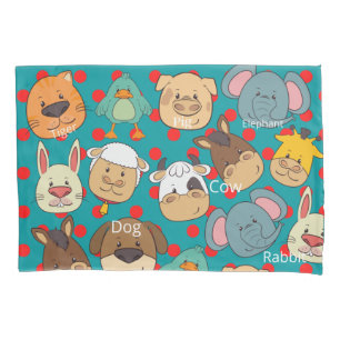 Housse D'oreillers Les animaux mignons ferme bleu motif enfants