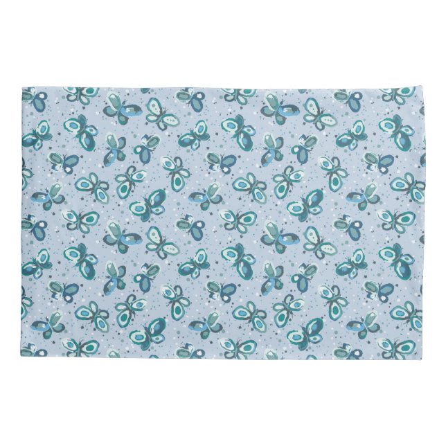 Housse D'oreillers Les papillons Doodle Bugs - bleu - motif sans soud (Dos)