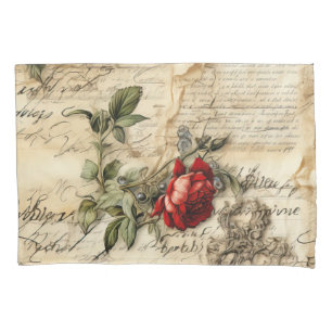 Housse D'oreillers Lettre vintage d'amour parchemin avec fleurs (9)