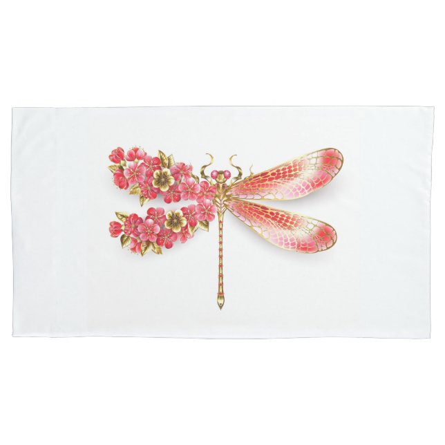 Housse D'oreillers libellule de fleurs avec sakura de bijoux (devant)