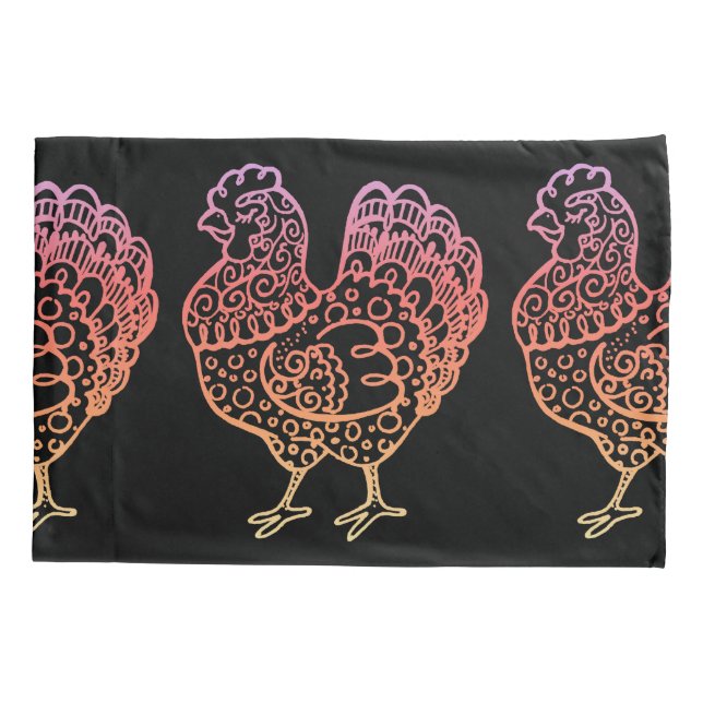 Housse D'oreillers Lineart de poulet orange (Dos)