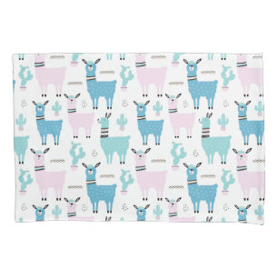 Housse D'oreillers Llama Alapaca Motif animal bleu rose animaux