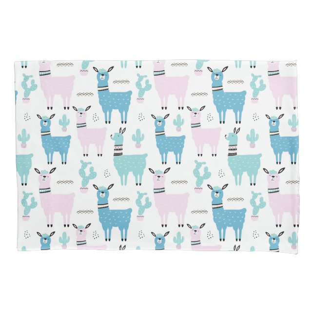 Housse D'oreillers Llama Alapaca Motif animal bleu rose animaux (devant)