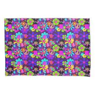 Housse D'oreillers Love & Peace 60'S Hippie Flower Power Super