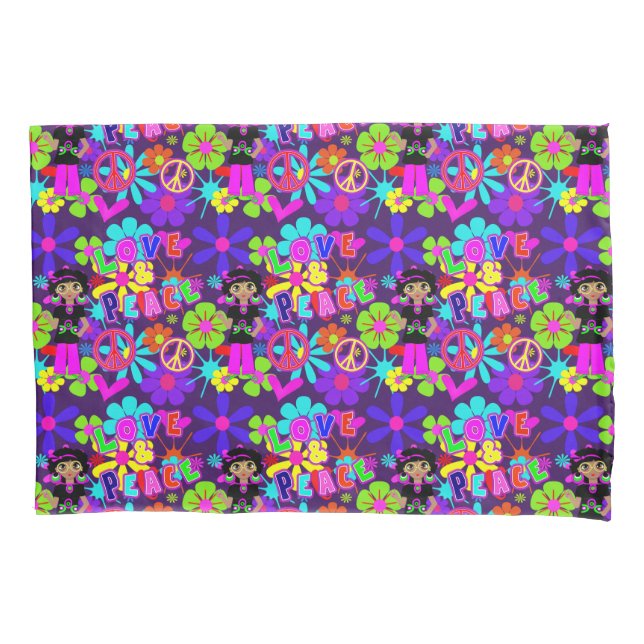 Housse D'oreillers Love & Peace 60'S Hippie Flower Power Super (devant)