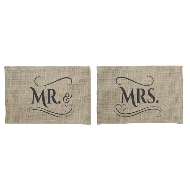 Housse D'oreillers M. & Mme Rustic Burlap Couples Mariages campagnard (devant-Set)