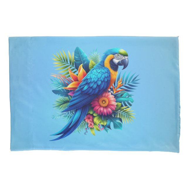 Housse D'oreillers Macaw tropicale bleue et colorée (devant)