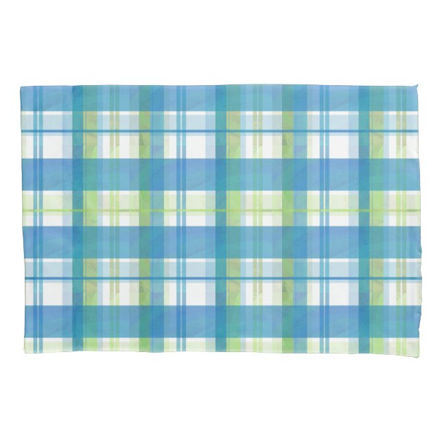 Housse D'oreillers Madras Plaid Green et Blue (devant)
