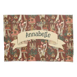 Housse D'oreillers Magical Red Cottage Core Floral Champhroom Motif