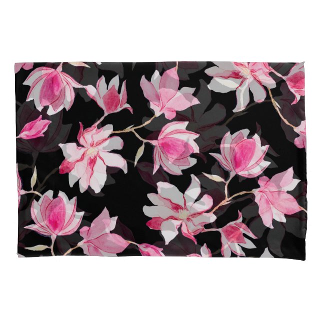 Housse D'oreillers Magnolia romantique : Aquarelle noire (devant)