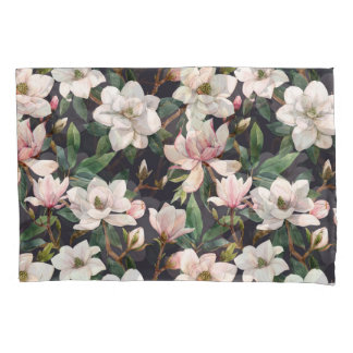 Housse D'oreillers Magnolias dessinés à la main : aquarelle transpare