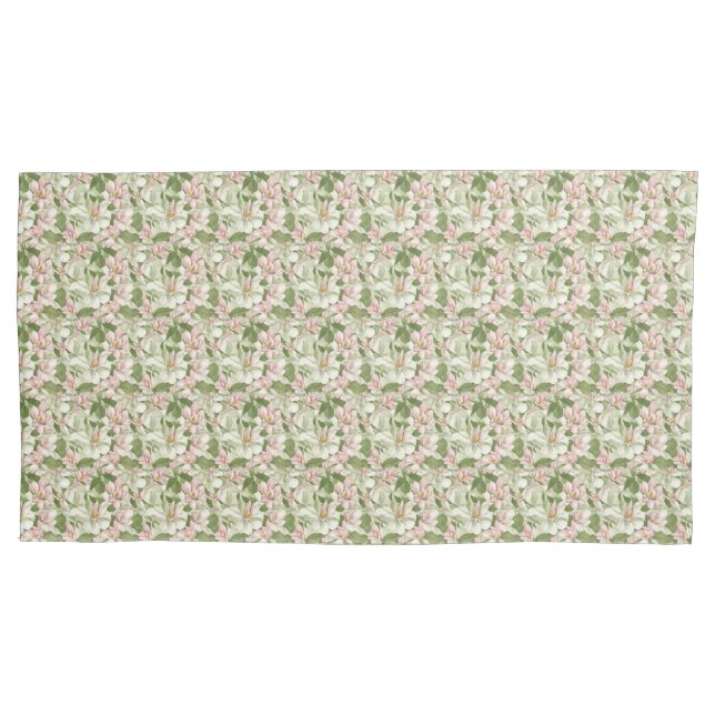 Housse D'oreillers Magnolias vintage rose et blanc (devant-gauche)