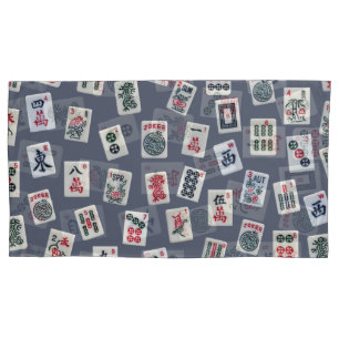 Housse D'oreillers MahJongg mosaïques design sur bleu foncé