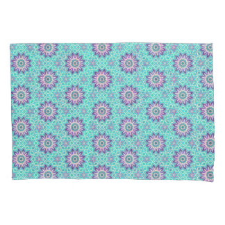 Housse D'oreillers Mandala et étoiles florales turquoise et violette