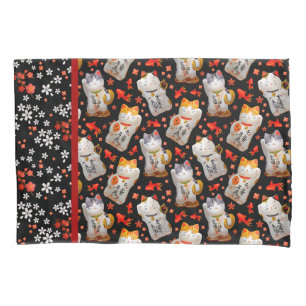 Housse D'oreillers Maneki Neko Japonais agitant Lucky Chat avec Koi