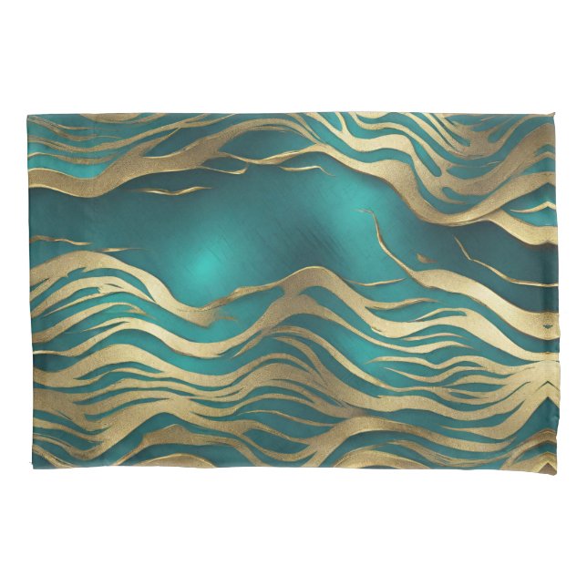 Housse D'oreillers Marbre beige moderne Waves Turquoise Bleu Turquois (devant-gauche)